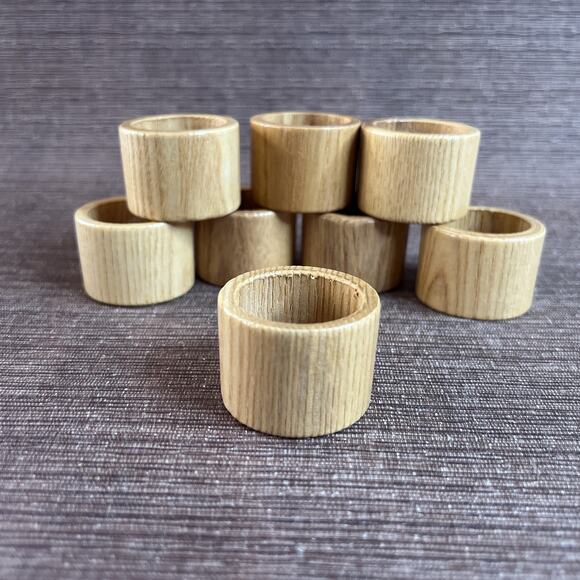 Set of 8 Wooden Napkin Rings –Farmhouse Oak | Boho Natural Minimalist Rustic VTG - Picture 1 of 6